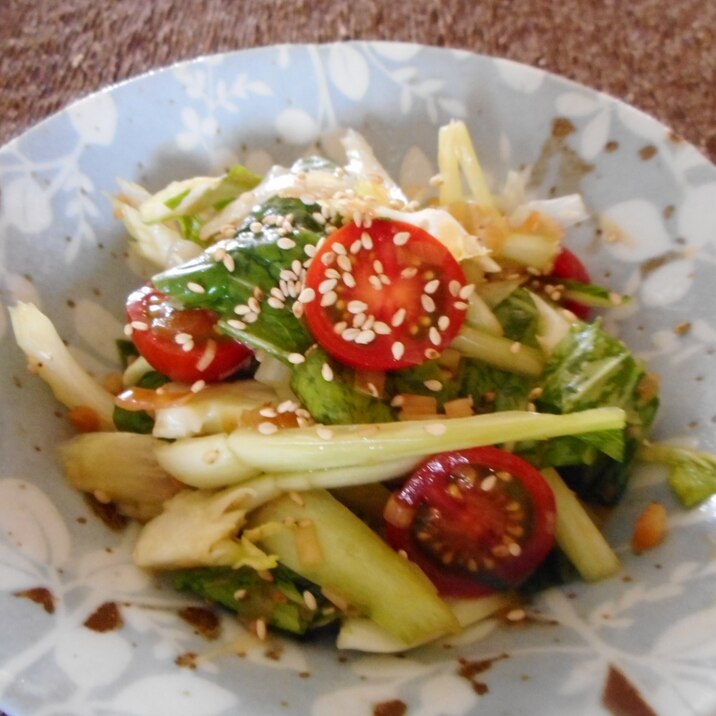 ちんげん菜とセロリとプチトマトの中華サラダ